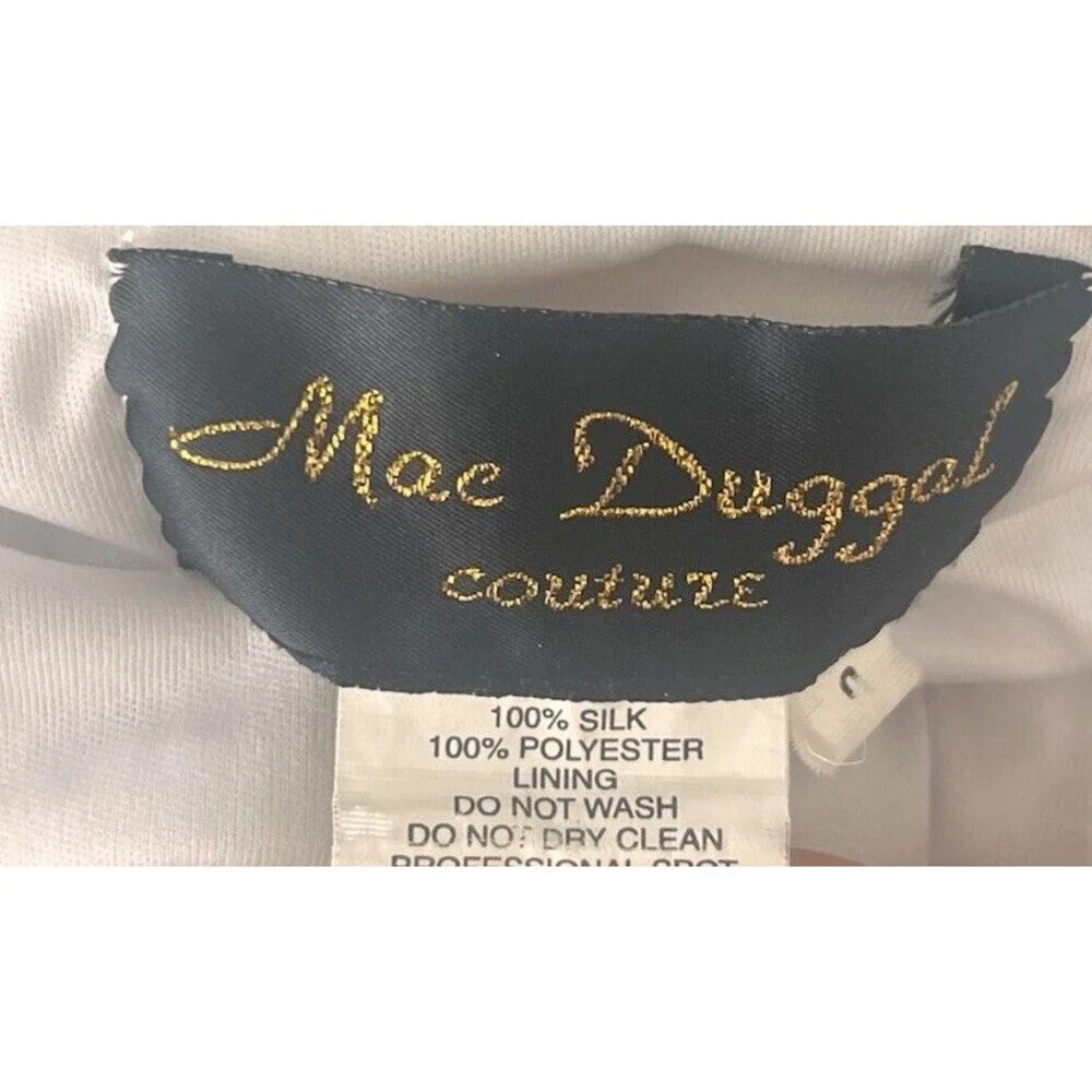 VTG Mac Duggal Couture Sequin Beaded Silk Dress XS Empire Waist Baby Doll
